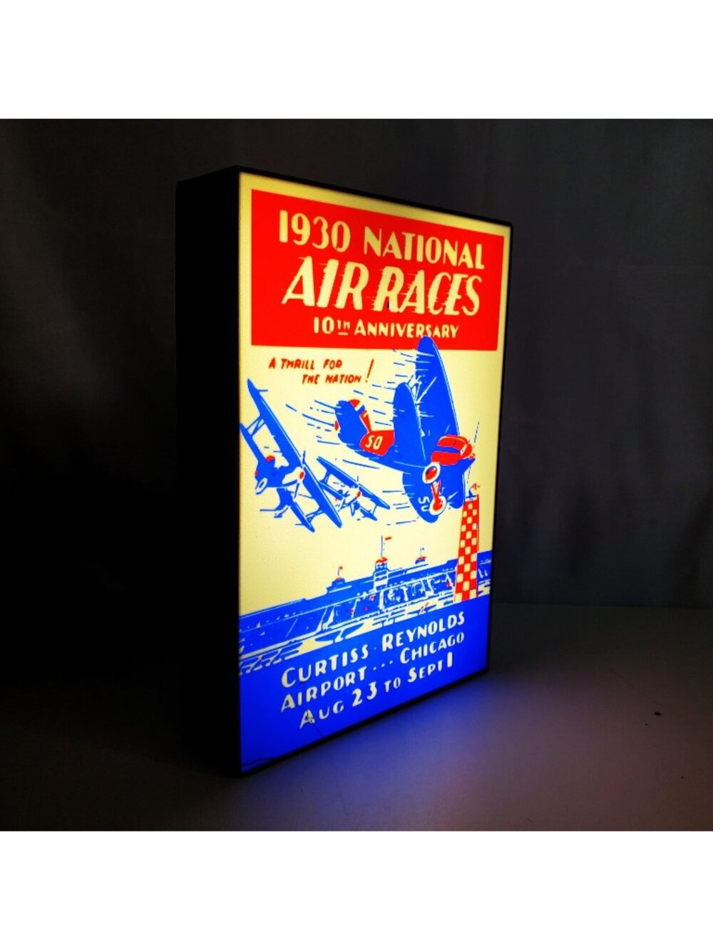 1930 National Air Races LED Lightbox Sign - Retro Aviation Decor - 7x9.5 USB Pow